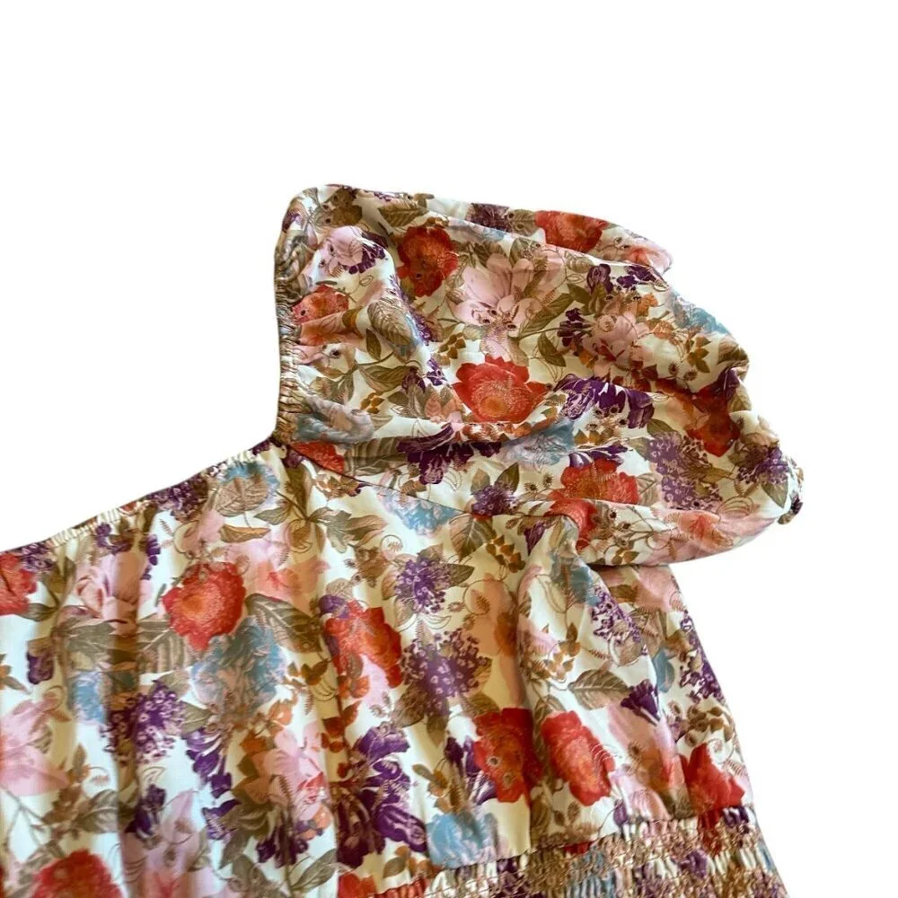 Torrid Colorful Floral Print Blouse Top Shirt Smocked Waist Short Sleeve Size 4x